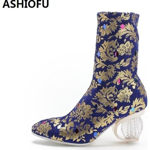 ASHIOFU Handmade Traditional Women Ankle Boots Sewing Stretch Leather Party Prom Boots Fashion Evening Dress Short Boots Shoes
