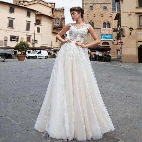 Vestidos De Novia Scoop Lace Appliques A-Line Wedding Dresses Bridal Gowns Custom Spring Robe De Mariee Formal Garden Simple