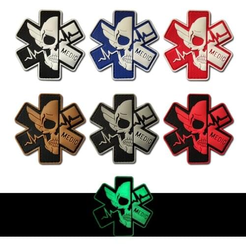 3D PVC Soft Rubber Velcro Patches Medic Skull Medical Soldier Badge Army Tactical Luminous Armband Clothes Backpack Bag Stickers
