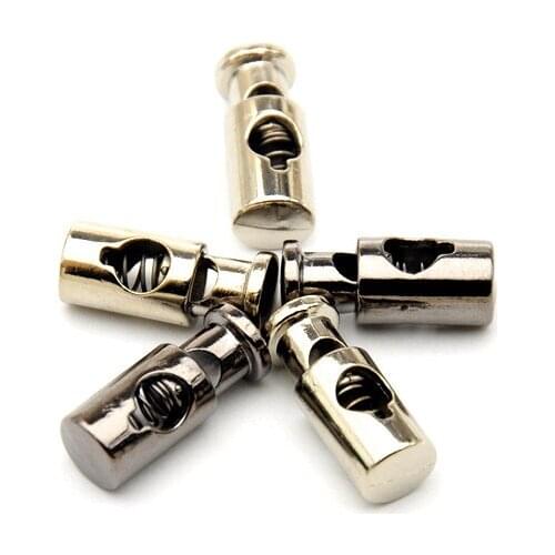 40 pcs / lot STP-002 round metal alloy stoppers toggle cord locks Drawstring lock one hole nickle/black 4.5mm shock cord