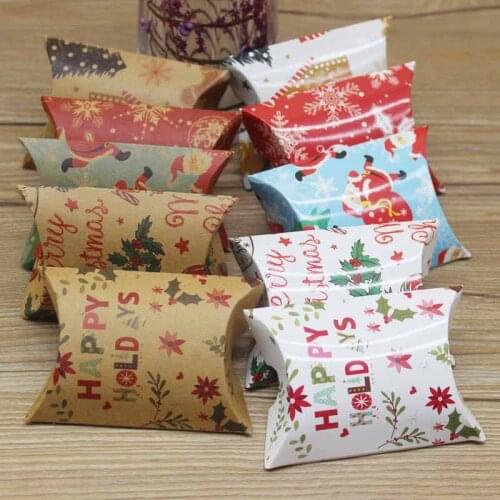 50pcs/lot Pillow Shape Gift Packaging bag Box Wedding Party Favor Kraft Paper gifts Boxes Home Party Christmas Supply
