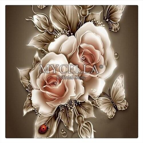 5D DIY Diamond Painting Cross Stitch Diamond Embroidery Rose &Butterfly Diamond Mosaic Full Round Rhinestone Home Decor Crafts