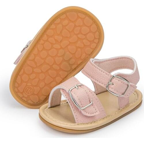 Newborn Baby Girl Sandals Outdoor Hook-Loop Flat Rubber Sole Anti-slip Toddler First Walkers Cute Summer Crib Shoes 0-18M