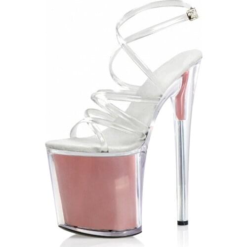 20CM Glitter Rome Nightclub Platform Sandals Sexy Fetish Stripper Heels Open Toe Pole Dance Shoes Party High Model Women Dress