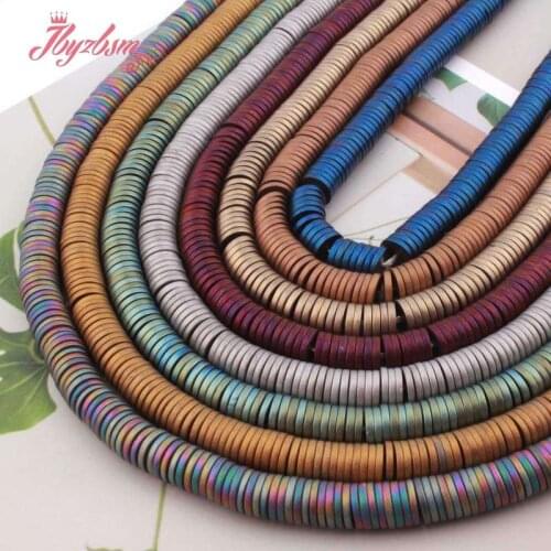 1x6mm Frost Heishi Rondelle Beads Hematite Natural Stone Disc Spacer Bead For DIY Women Men Necklace Bracelet Jewelry Making 15"