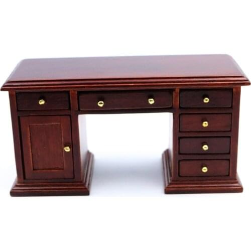 Doub K 1:12 Wooden kawaii mini Miniature simulation desk Dollhouse Furniture toy red pretend play toys for girls gift doll house