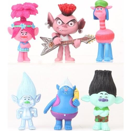 6pcs/lot Trolls 2 Action Figure Toys Cartoon Trolls World Tour Poppy Branch Brab Cooper Diamond PVC Model Dolls Kids Toys Gifts