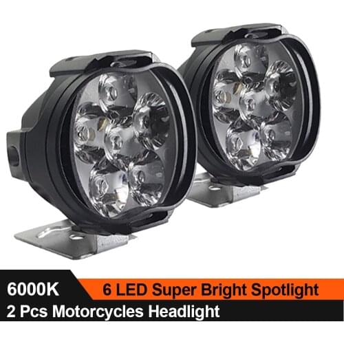 2Pcs Motorcycles Headlight 6 LED Working Spot Light Bright Scooters Spotlight 6500K Motorbike Fog Lamp Waterproof Auto Lighting