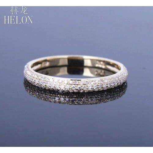 HELON Solid 14K Yellow Gold AU585 100% Genuine Natural Diamonds Engagement Wedding Anniversary Women Trendy Fine Jewelry Ring