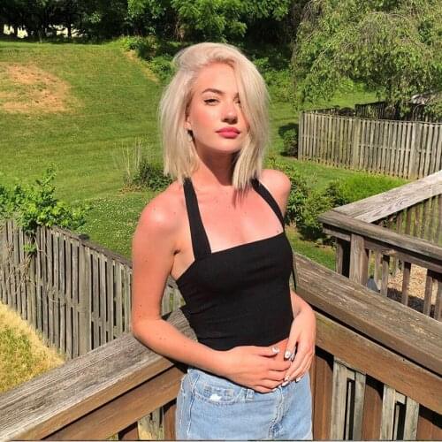 KLALIEN black sexy female camis fashion simple off shoulder backless Halter soft slim stretch beach 2020 summer tank top women