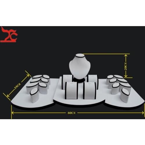 Ring Necklace Pendant Combination Jewelry Display Set Wood Counter Display Stand for Necklace Ring Holder Window Showcase Kit