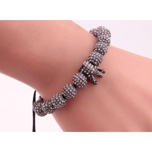 Crown micro pave Copper gold silver metal cz Cubic Zirconia rope adjustable Beads Bracelet Charm Braided Bangles yt2i