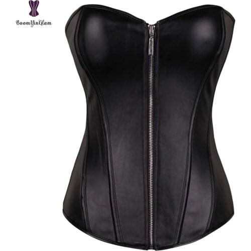 Wholesale Corset Faux Synthetic Leather Corsets Fish Boned Korset Solid Black Red Overbust Bustier Plus Size 6XL Zipper Corselet