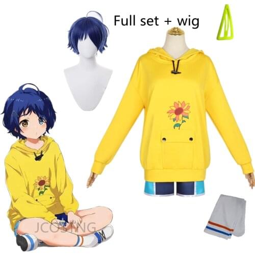 Wonder Egg Priority Cosplay Ohto Ai Hoodie Pullover Yellow Sweatshirt Shorts Full Set Anime Costume Halloween for Unisex Casual