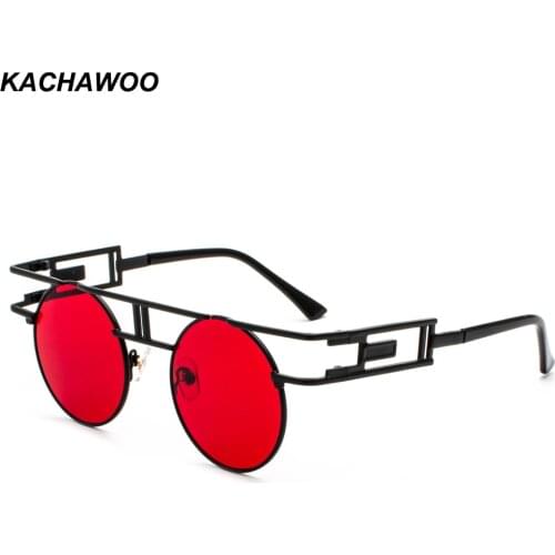 Kachawoo round gothic steampunk sunglasses men vintage black red retro metal frame steam punk sun glasses women accessories