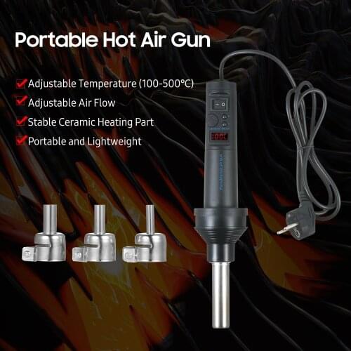 Mini Heat Gun 420W Portable Hot Air Gun Digital Screen Adjustable Temperature & Air Flow Handheld Industrial Heat Gun