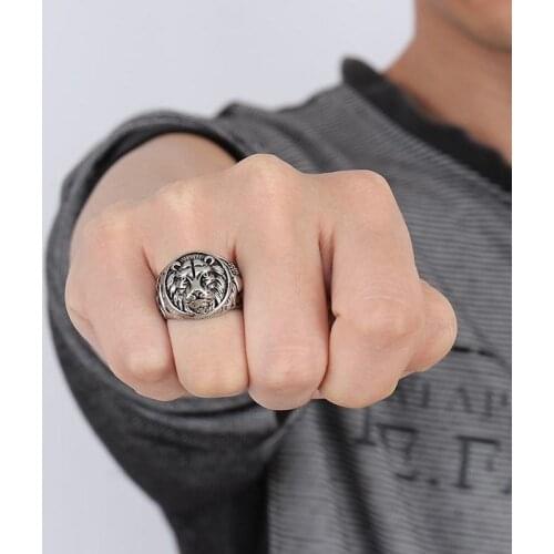 Mens Vintage Rings Stainless Steel Lion Head Rings in Silver color Metal Rock Punk Style Gothic Biker Men Jewelry Aneis Anillos