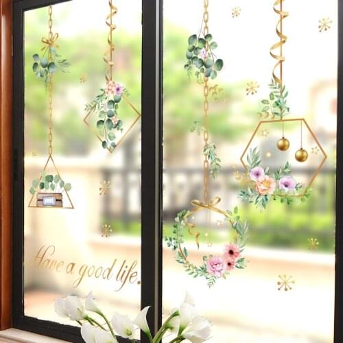 [shijuekongjian] Plant Wall Stickers DIY Self-adhesive Creative Glass Decals for House Living Room Kids Bedroom Decoration