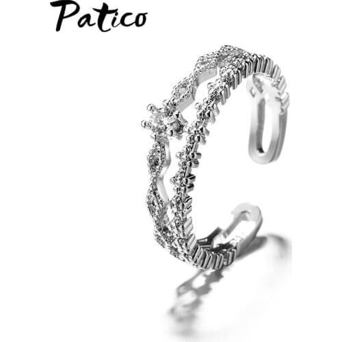 Genuine 925 Sterling Zircon Finger Ring Adjustable Open Size Rings for Women Wedding Engagement Silver CZ Jewelry