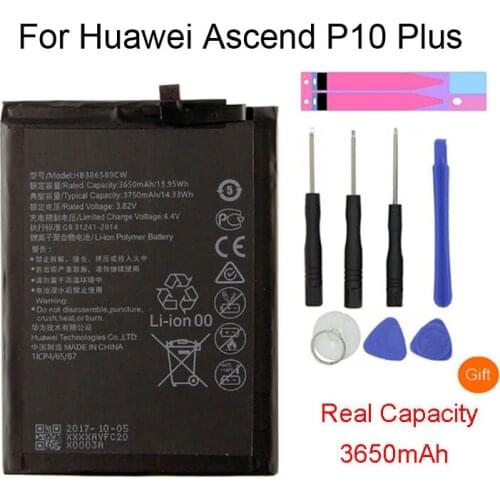 New Battery For HUAWEI HB386589CW 3650mAh For Huawei P10 plus VKY-L09 VKY-L29 VKY-AL00 Replacement Phone Battery with Tools