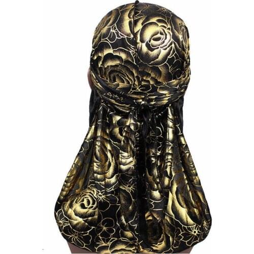 New Rose Mens Durag Hip-Hop Bandanna Cap Rapper Turban Hat Silky Headband Satin Du-rag Floral Headwear Women Hair Accessories