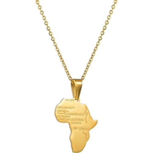 African Africa Map Pendant Necklace Stainless Steel Statement Chokers Necklaces for Women Jewelry Neckless Birthday Gifts