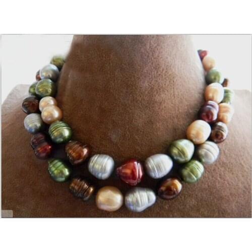 Wedding Woman Jewelry 32'' 10-15mm Real Colorful Pearl Long Necklace Natural Freshwater Pearl Handmade 80cm