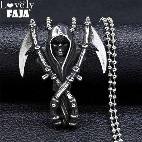 Punk Death Scythe Stainless Steel Necklace Chain Women/Men Locomotive Big Necklace Jewelry colier acier inoxydable N216S03