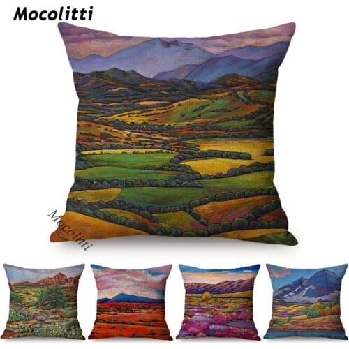 Landscape Oil Painting Art Living Room Decoration Cushion Cover Desert Canyon Scenery Pattern Cotton Linen Car Sofa Pillow Cases