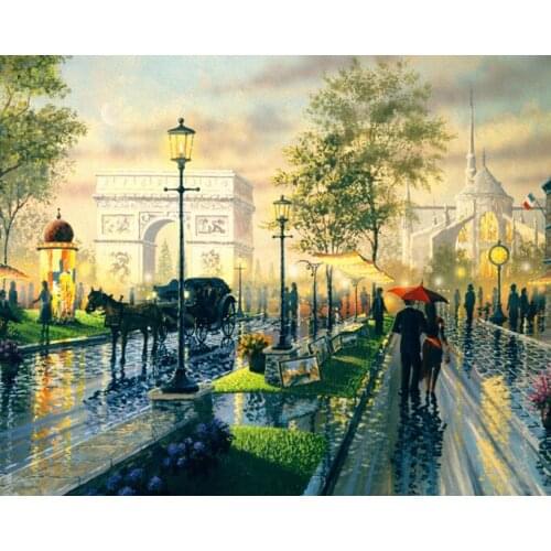 Landscape street view Paris cross stitch Oil painting girl 11/ 14ct /16/28/27CT cloth cotton thread embroidery DIY handmade