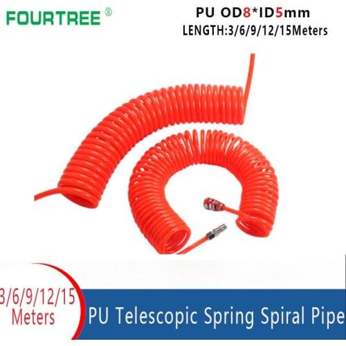 OD 8 *ID5mm 6M 9M 12M 15M Air Pressure Spring Pipe Pneumatic PU Telescopic Tube For Compressor Hose Tool Flexible Tubing