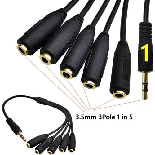 Gold-Plated 3.5mm (1/8") TRRS 4-Pole/3-Rings Male to 4x Female 3.5mm TRRS 4-Pole/3-Rings Stereo Splitter Audio Cable 0.3m