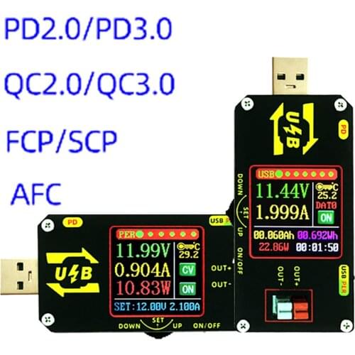 QC3.0 Type-c USB Tester DC 3-24V Digital Voltmeter Ammeter Step Down Buck Boost Power Supply Converter 5V 12V PD Trigger Charger