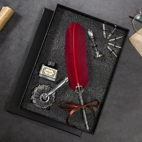 Christmas gift feather pens luxury calligraphy Gift box set feather calligraphy set