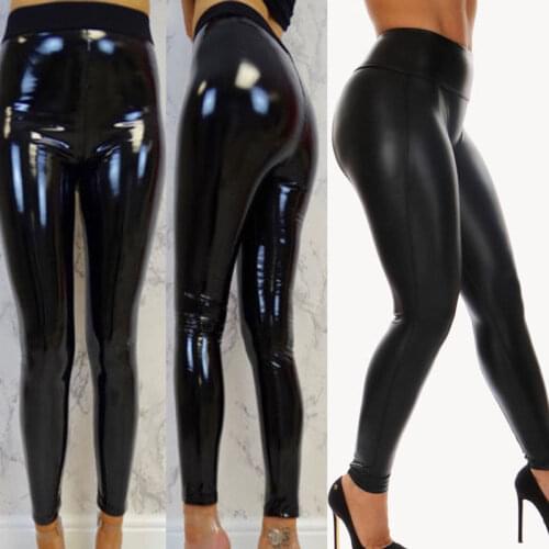 Sexy Womens Faux Leather Pants Fashion Ladies Soft Strethcy Shiny Wet Look Vinyl leather Slim Leggings Trouser Pants Bottoms
