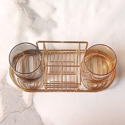 Gold Metal Toothbrush Holder Cup Set Storage Rack Electric Tooth Brush Holder Toothpaste Mug Holders Shelves Bathroom Cup Shelf