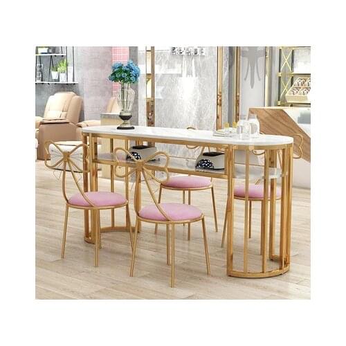 Manicure table marble desktop gold bracket manicure work table