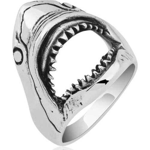 Solid 925 Sterling Silver Shark Mens Ring