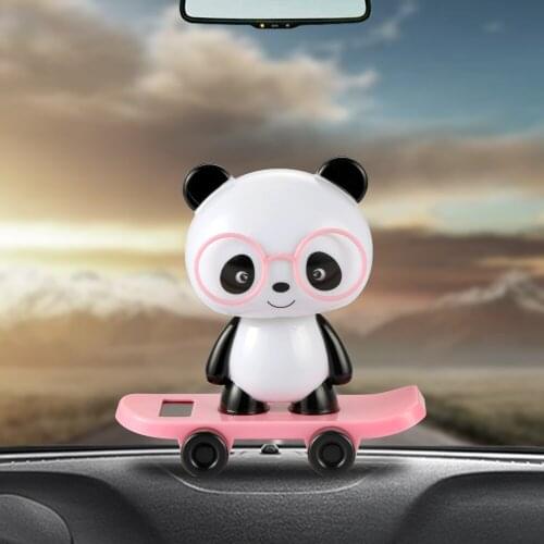 Car Ornaments Dancing Bobble Head Panda Doll Automobiles Decoration Toys Cute Auto Interior Solar Swinging Dancer Accessories