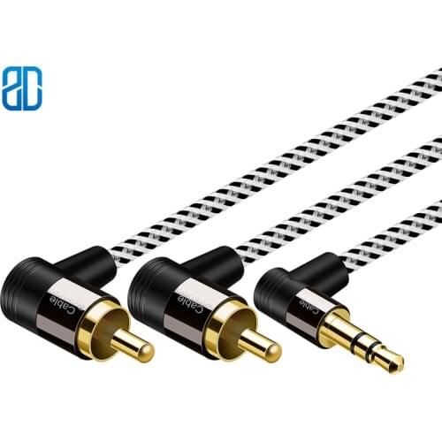 90 Degree Right Angle 3.5MM to RCA Stereo Audio Y Splitter Cbale 2RCA Male to 3.5MM Male Jack RCA AUX Cable for DJ Amplifiers