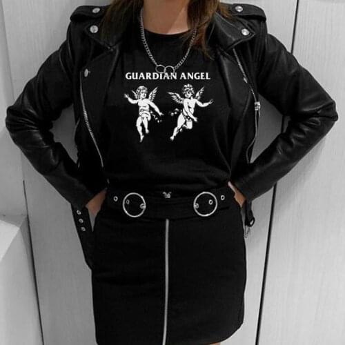 Women Guardian Angel T-Shirt Edgy Fashion Grunge Aesthetic Streetwear Tee Female Oversized Short Sleeve T Shirt Egirl Cute Top