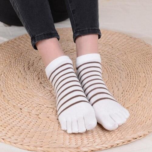 Women Toe Socks Casual Cotton Stripe Five Finger Anti-friction Low Cut Socks Breathable Soft Short Sock Girls Streetwear