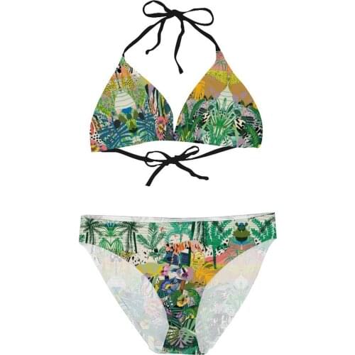 Women 2021 Sexy Bikinis Floral Women Swimsuit Mid Waist Swimwear Tropical Pattern Women Bathing Suit SwimSuit
