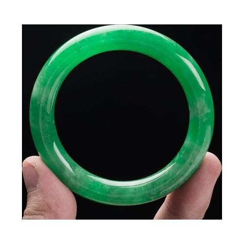 Zheru Jewelry Natural Burmese Emerald Green Round Bar 54-64mm Bracelet Elegant Princess Jewelry Best Gift for Mother and Girlfri