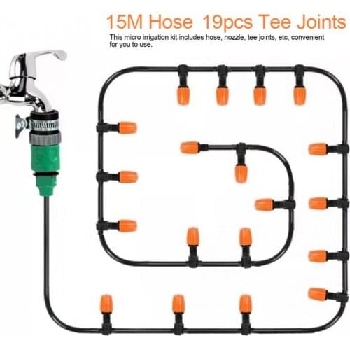 1Set Garden Water Irrigation System Garden Greenhouse Plants Automatic Watering 15M Hose Set Kit Irrigation System