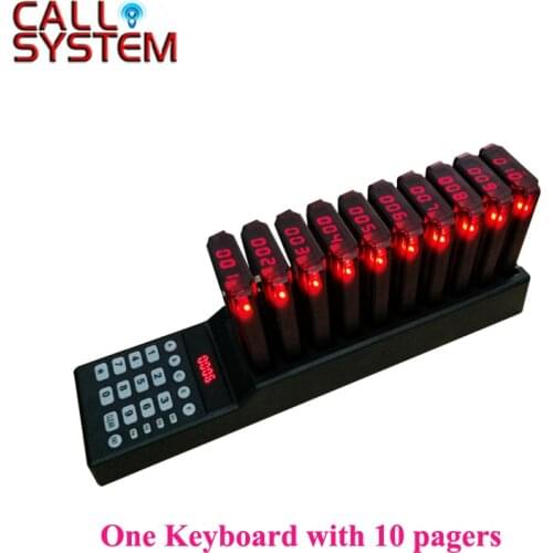 10 Pagers and 1 Keyboard with Charger Base Wireless Waiter Calling Systems Coaster Pager System