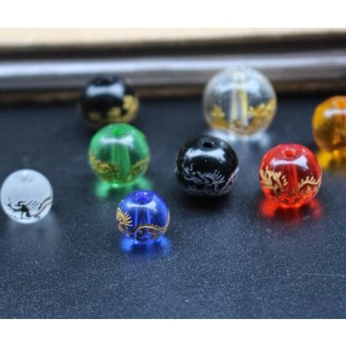 10Piece/lot 8mm 10mm 12mm Glass beads Black Color with carving Gold dragon Fashion Beads For jewelry making
