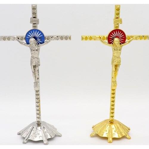 10pcs Church Relics Figurines Crucifix Jesus Christ On The Stand Cross Wall Crucifix Antique Home Chapel Decoration Wall 22cm