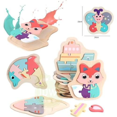 3D Wooden High Quality Puzzles Macaron Colorful Intelligence Jigsaw Puzzle Toys Children Educational For Kids Gifts Toys