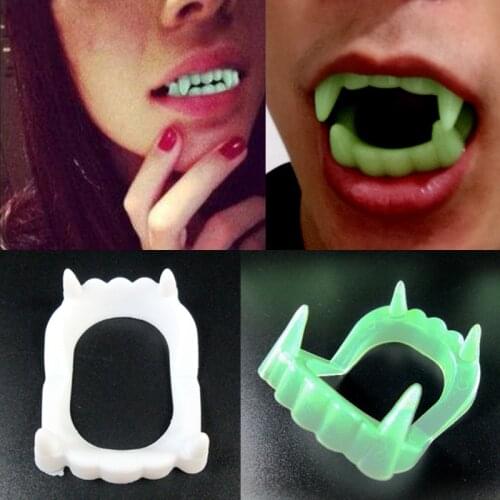 5Pcs Vampire Fake Teeth Glow Luminous Dentures Light Up Mouth Braces Werewolf Zombie Fangs Halloween Party DIY Makeup Cosplay